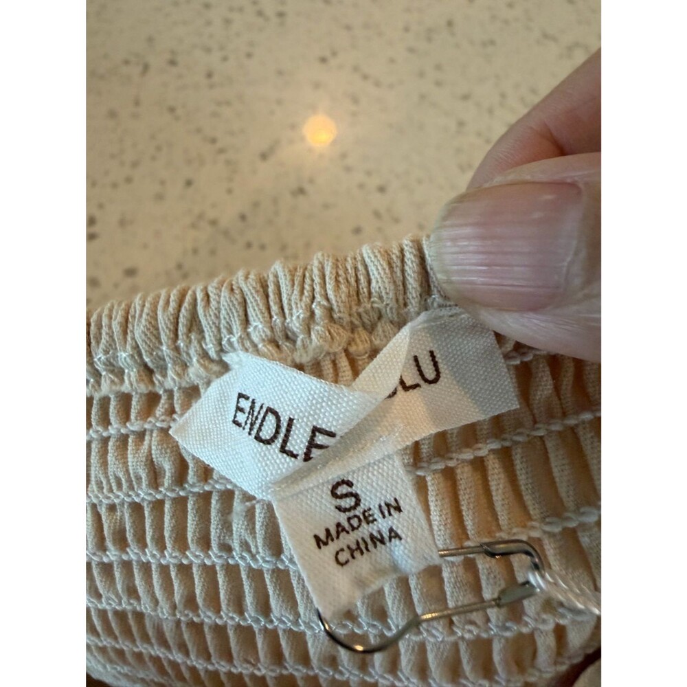 Endless Blue Beige Ruffle Strapless Jumpsuit S - Picture 6 of 7